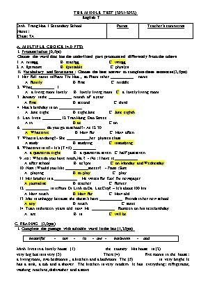 The middle test English 7 - School year 2021-2022